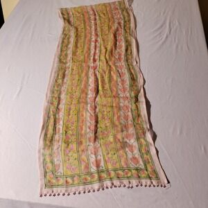 SOMA Jaipur Striped floral Yellow Green Pink Scarf Stole - Imperfect 20" x 88"